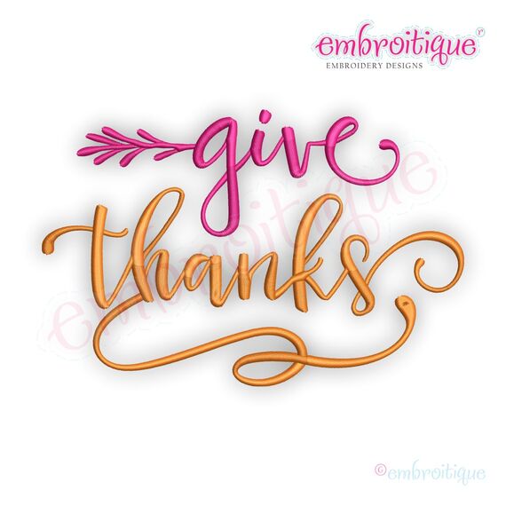 Give Thanks in Script with Branches - Fall- Holiday -Embroitque Machine Embroidery Design