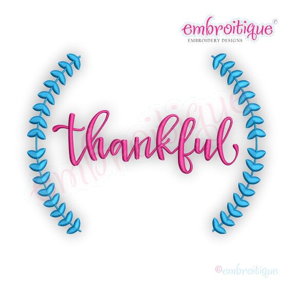 Thankful Script with Wreath -  - Machine Embroidery Design