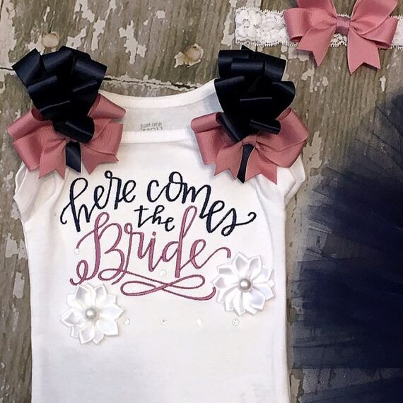 Here Comes the Bride Calligraphy Script  Wedding Embroidery Design