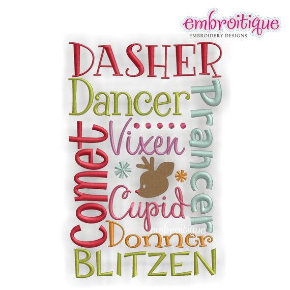 Reindeer Names Block - Whimsical Christmas Design